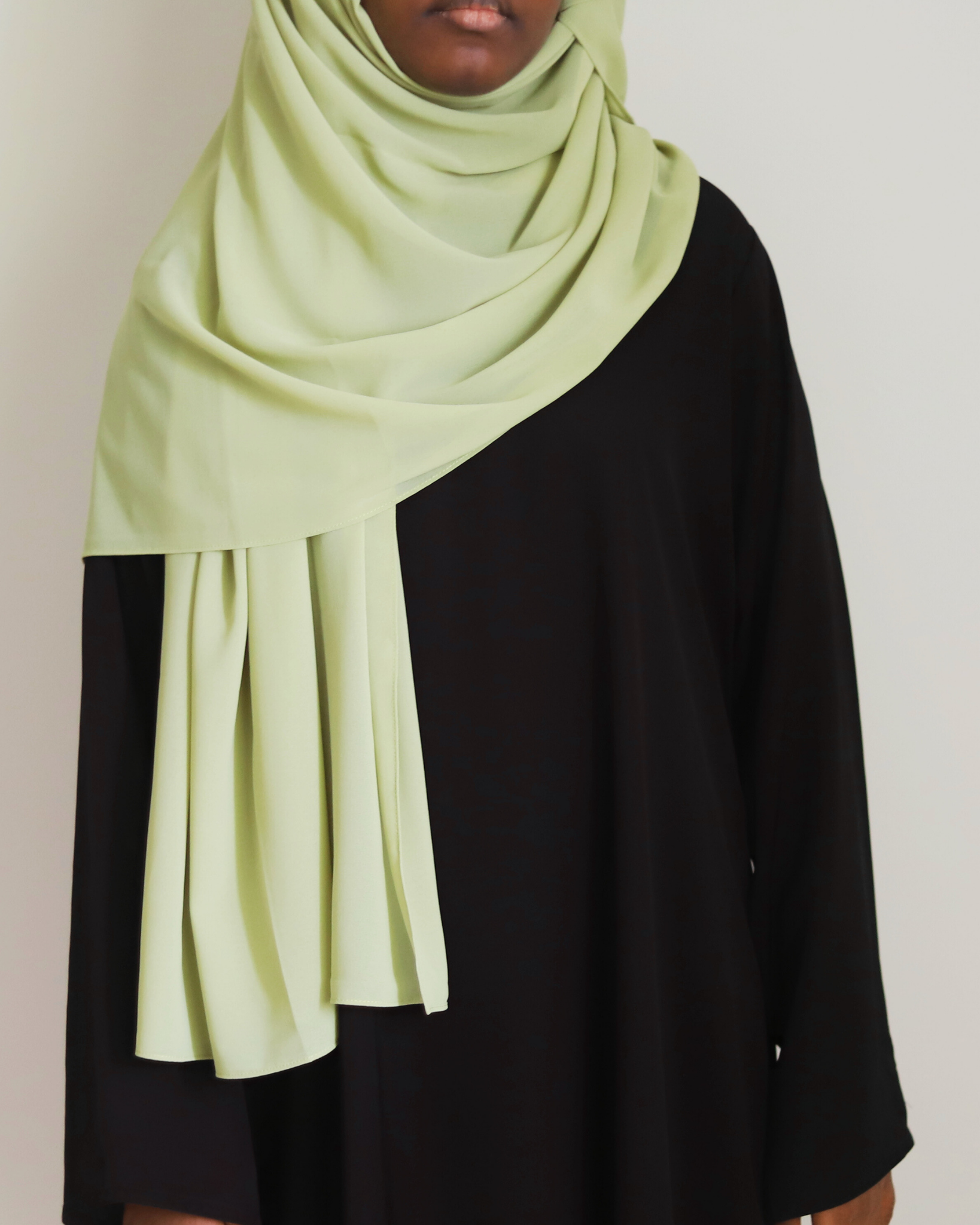 long chiffon hijab in the color pastel olive green