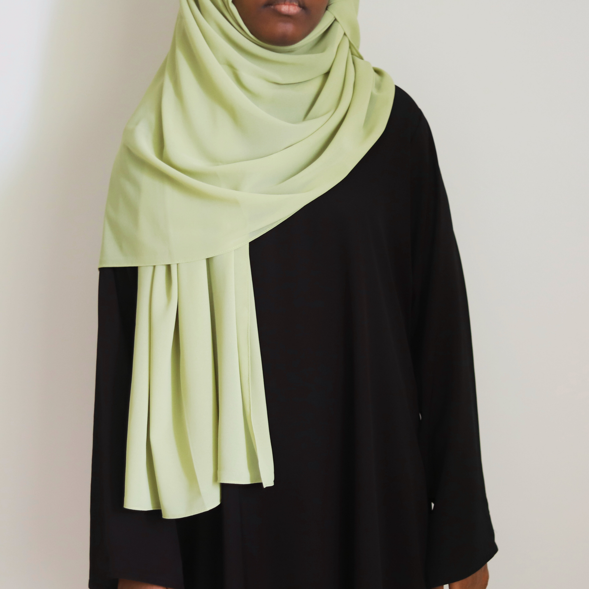 long chiffon hijab in the color pastel olive green