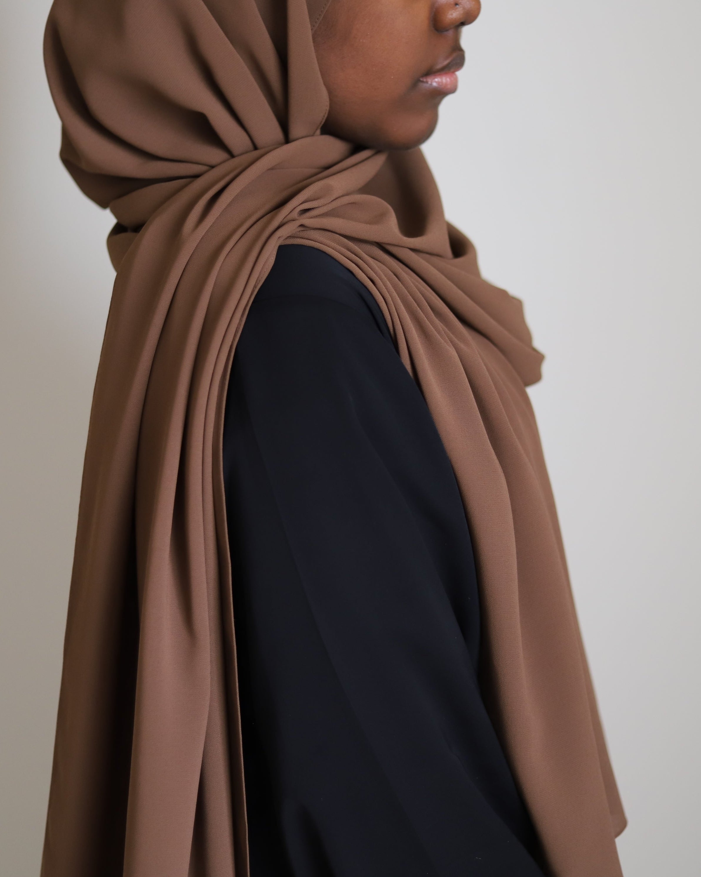 long chiffon hijab in the color chocolate
