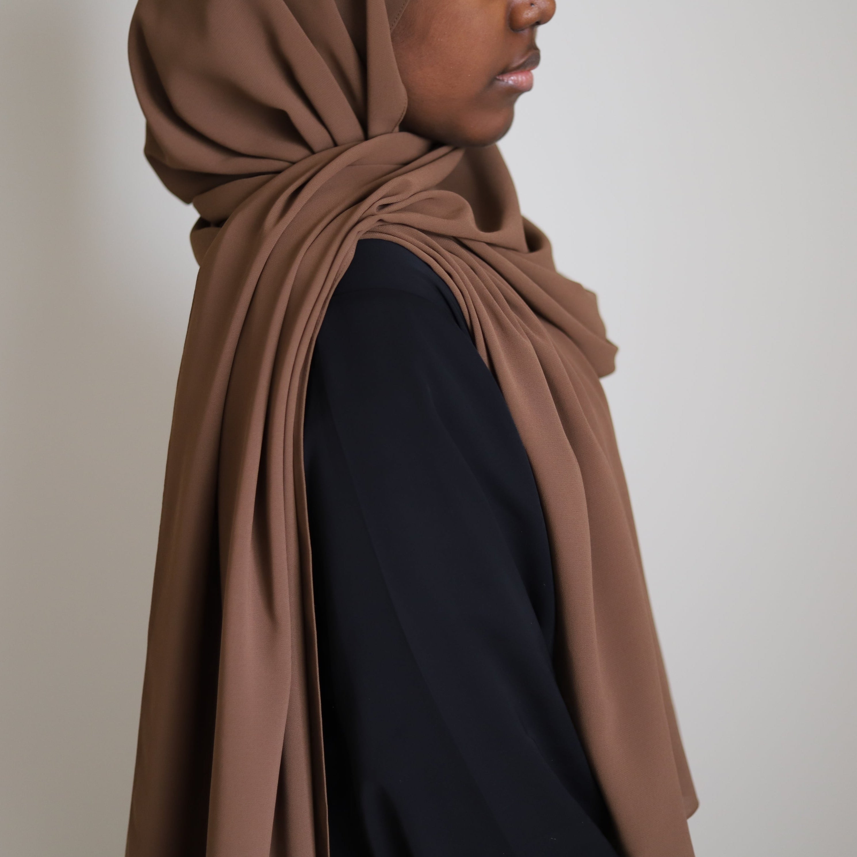 long chiffon hijab in the color chocolate