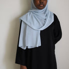 long chiffon hijab in the color pastel blue