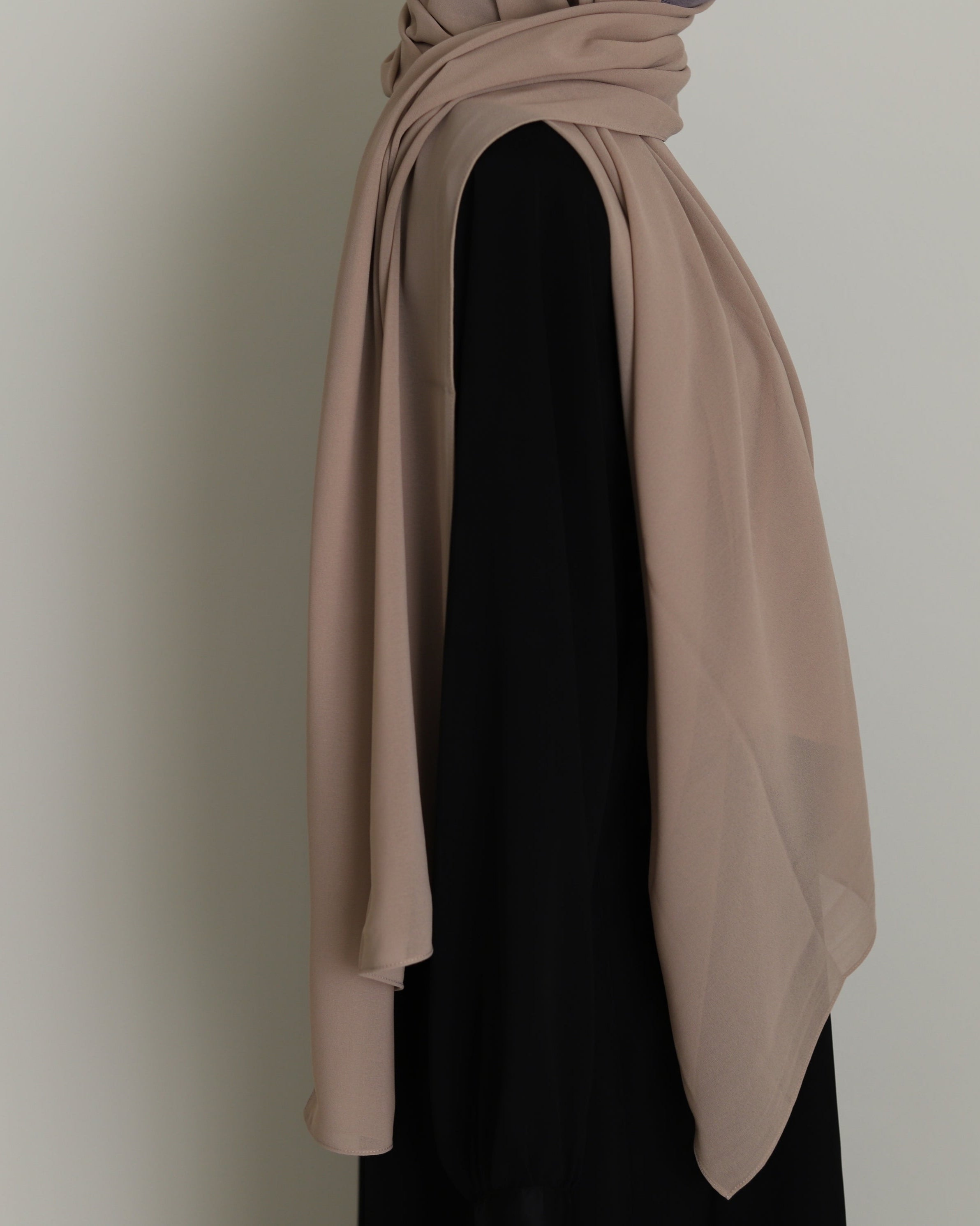 long chiffon hijab in the color taupe