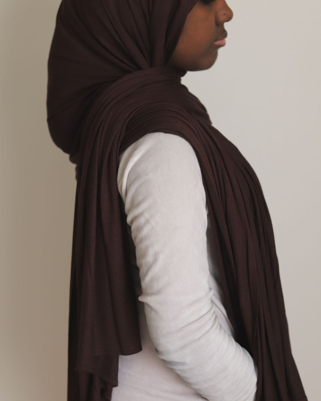 long cotton jersey hijab in dark brown