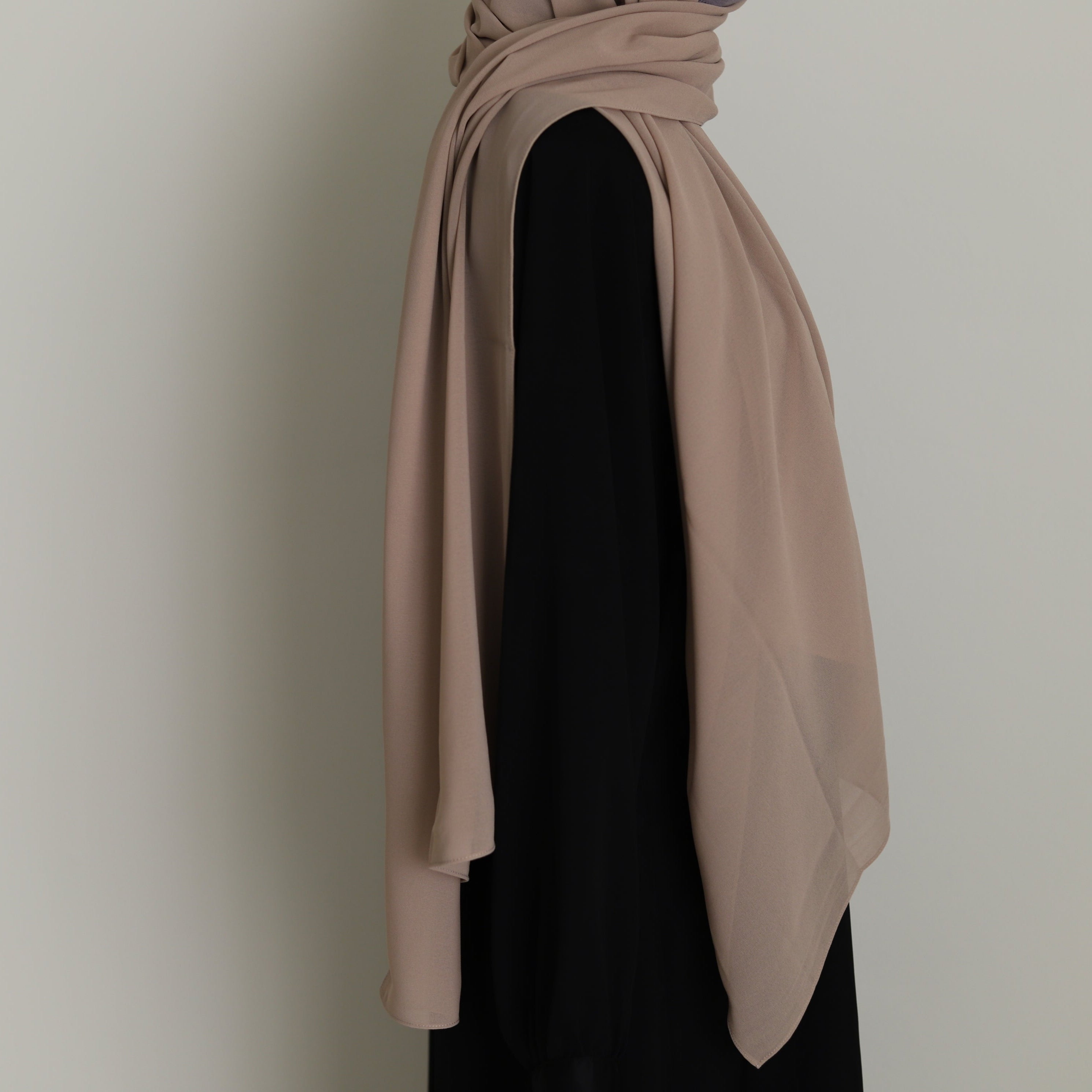 long chiffon hijab in the color taupe
