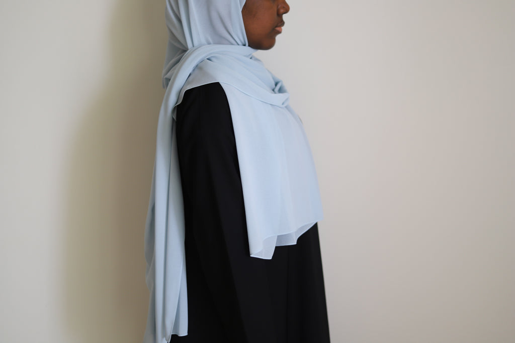 pastel blue chiffon hijab