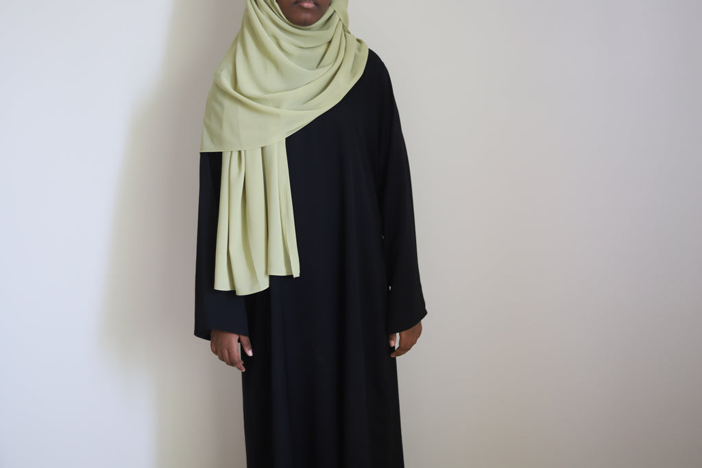 pastel olive green chiffon hijab
